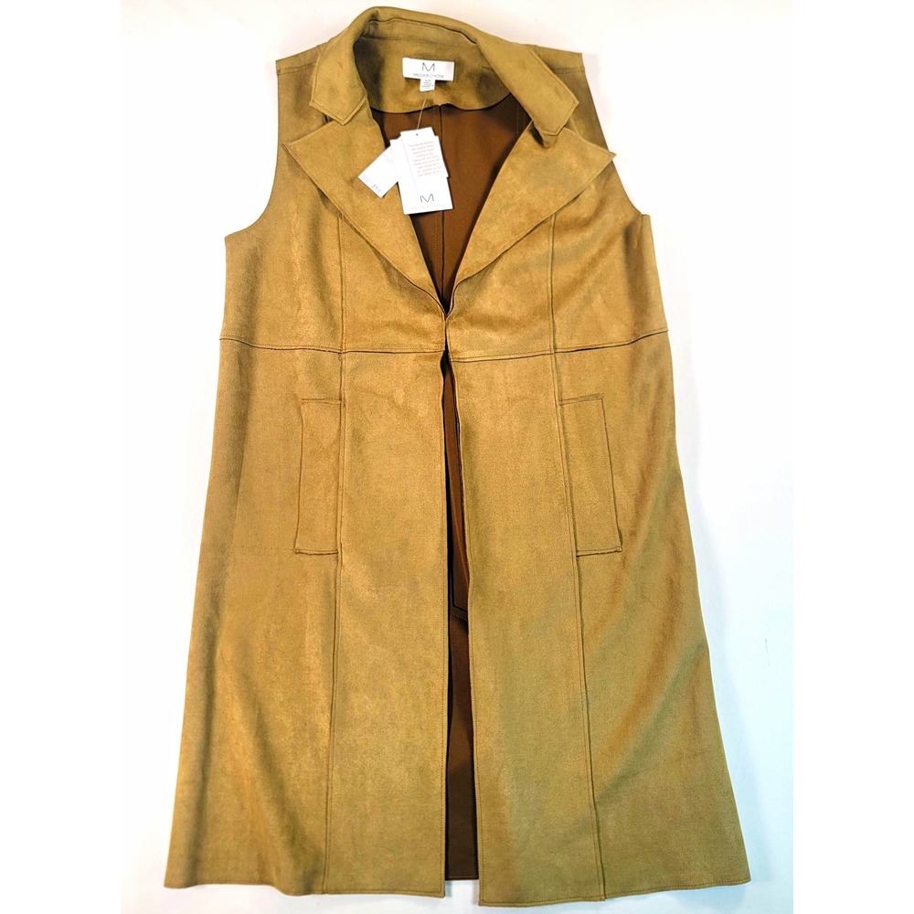 Magaschoni Womens S Faux Suede Long Vest Duster Olive Khaki NWT $79